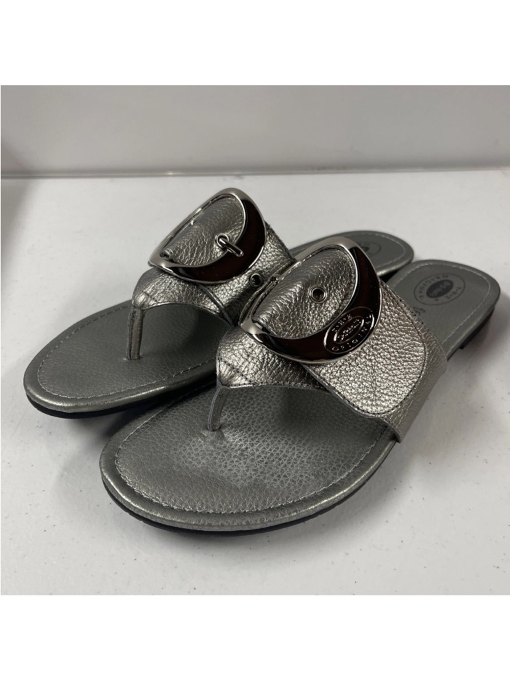 DR SCHOLL’S Feel Crazy Good ZODIAC Metallic Pewter/Silver Thong Sandals - Picture 7 of 11